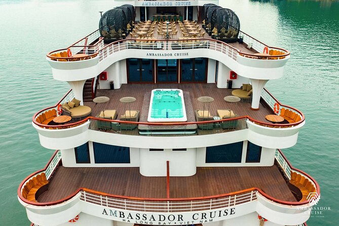 Ambassador Cruise The Largest Day Cruise in Halong Bay - Titop Island for swimming and a 360-degree view
