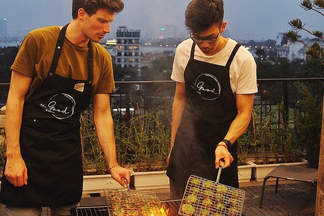 Authentic Bun Cha Hanoi making - with skyline view of Westlake - Making authentic Hanoi bun cha
