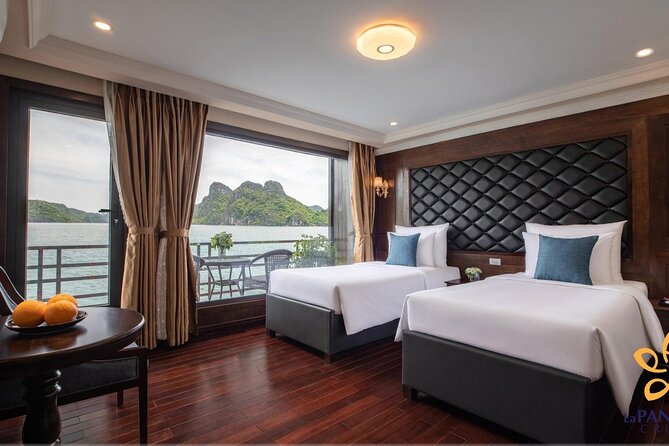 Halong Pandora 5 Star Cruise 2D1N-All Inclusive, cave, transfer - A balcony cabin with a five-star question mark