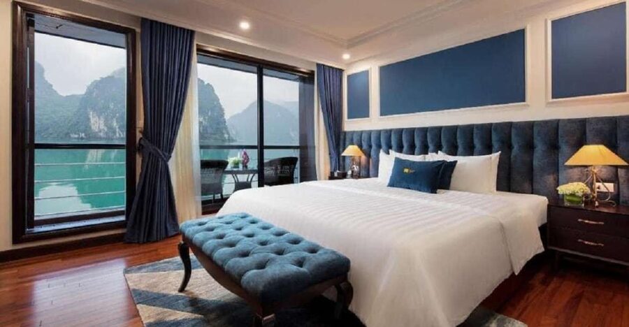Hanoi: 2-Day Halong & Lan Ha Bay 5-Star Cruise with Balcony - A balcony cabin and a bay full of limestone towers