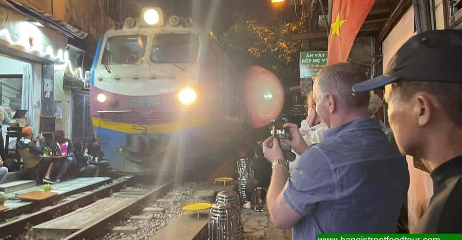 Hanoi Train Street +Best Street Food eating in old quarter - Egg coffee in a narrow Old Quarter café