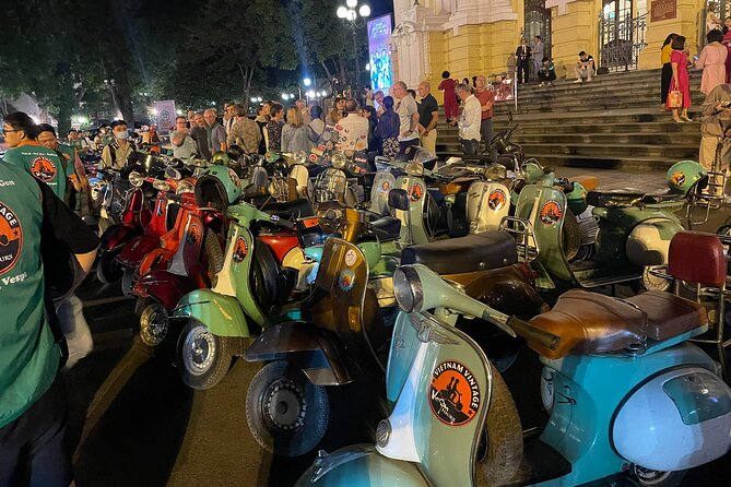 Hanoi Vespa After Dark Street Food Tour -Hidden Gem-Train Street - The Opera House and French Quarter views