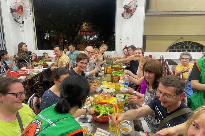 Hanoi Vespa After Dark Street Food Tour -Hidden Gem-Train Street - Banh xeo and nem lui in Ba Dinh