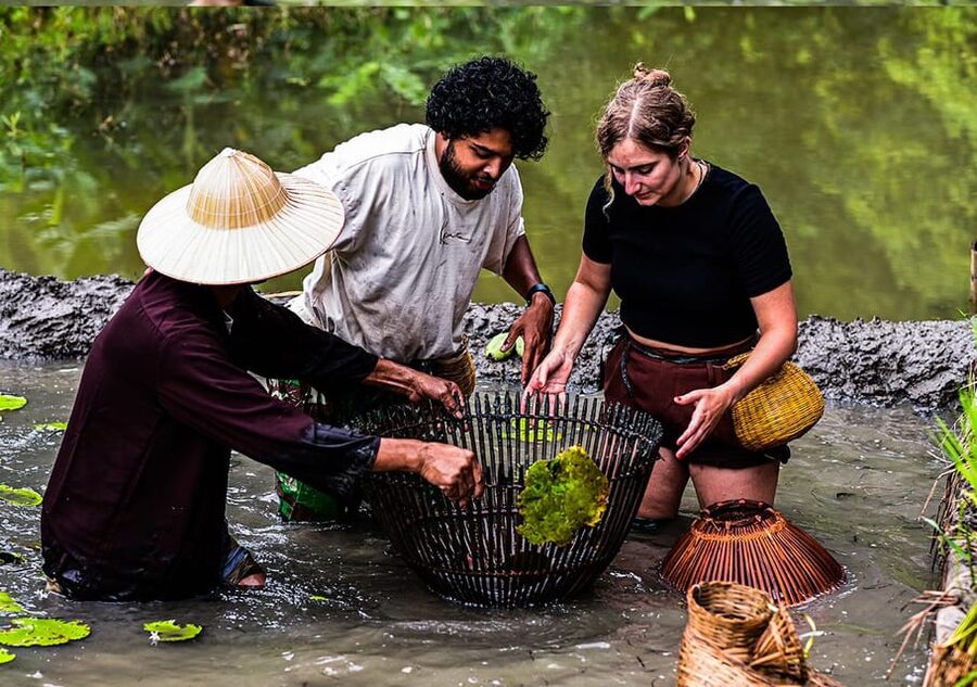 Ninh Binh: Rice planting and fishing by basket tour - Waterfall bathing and Buffalo Cave