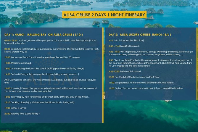 Overnight Luxury 5 Star Alisa Cruise with Meals, Kayak or Bamboo Boat - Getting to Dock 16 before noon