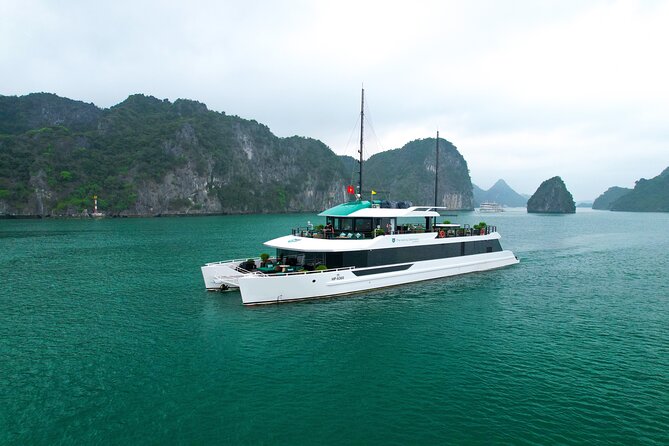 The Halong Catamaran Premium Day Cruise From Ha Long Bay - A polished boat at Tuan Chau Marina